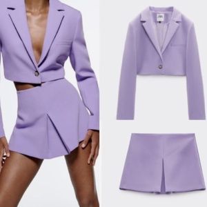 NWT Zara Lavender Cropped Blazer Skirt Set